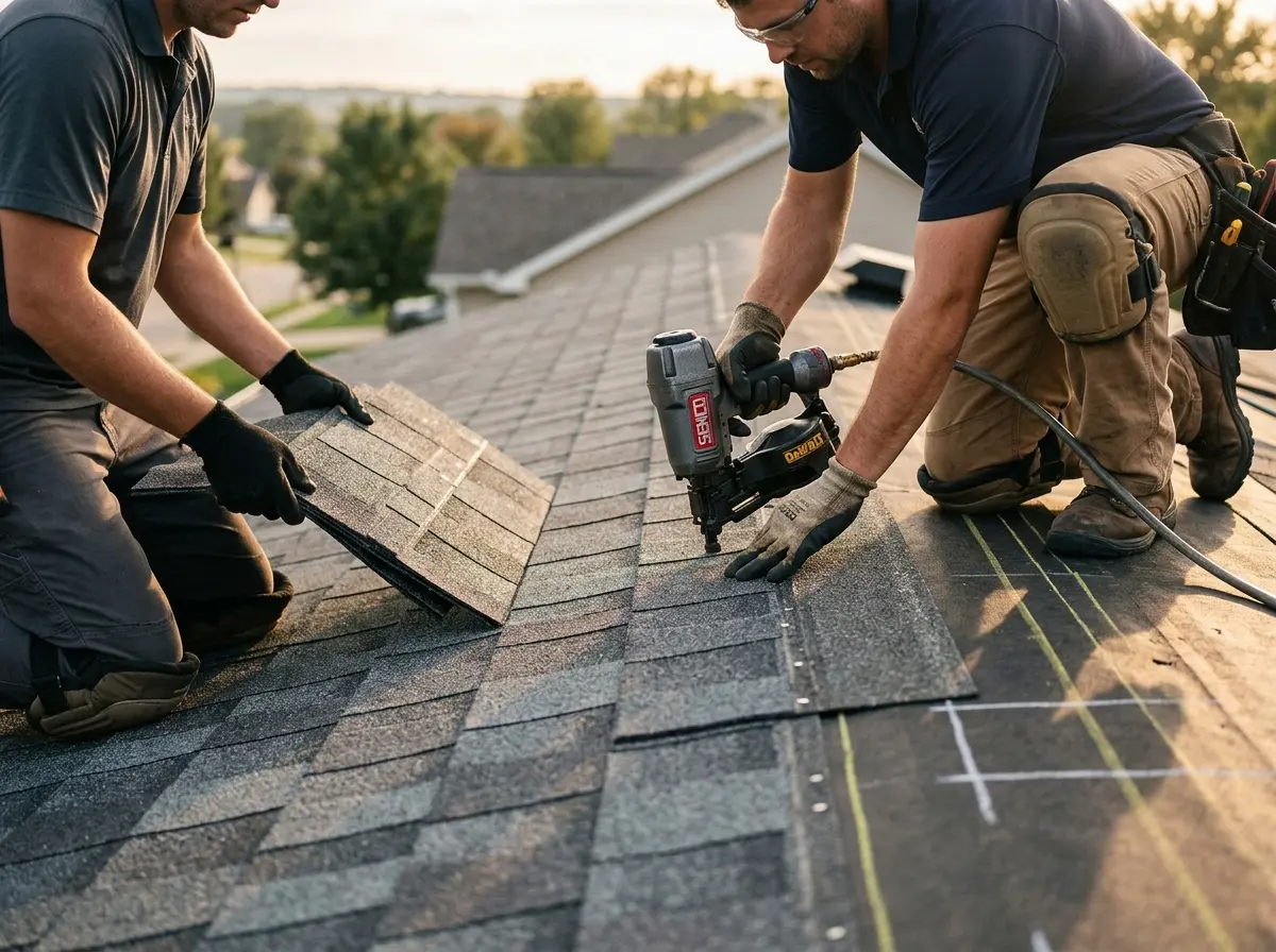 Professional roofer working on a residential roof in Dundalk